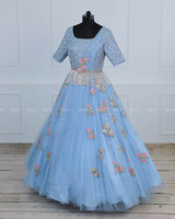 Alia Inspired Full Gown in Sky Blue Shade with Intricate Handworks