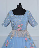 Alia Inspired Full Gown in Sky Blue Shade with Intricate Handworks