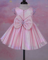 Elegant Baby Pink Frock Highlighted with beads and stones with Handcrafted Multicolour butterflies.