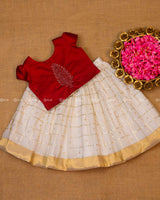 Maroon and Ivory and Off White Ethnic Top and Skirt.