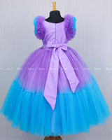 Lavender and Blue Double Shaded Gown with Handicrafted Flowers and Leaves