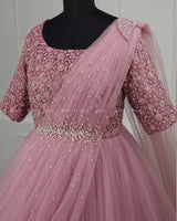 Dusty Lilac Gown with Draped Duppatta