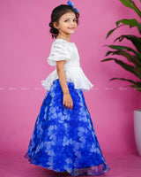 Blue and White Ethnic Top and Skirt with Embellished Belt