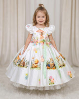 Imported Satin Puff Nature Fantasy-Themed Fairy & Animal Full Gown - White(New)