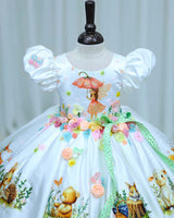 Imported Satin Puff Nature Fantasy-Themed Fairy & Animal Full Gown - White(New)