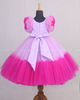 Beautiful PInk and Lavender Double Shaded Gown with Handicrafted Flowers and Leaves