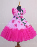 Beautiful PInk and Lavender Double Shaded Gown with Handicrafted Flowers and Leaves