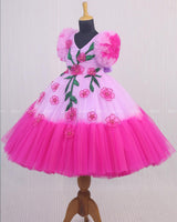 Beautiful PInk and Lavender Double Shaded Gown with Handicrafted Flowers and Leaves