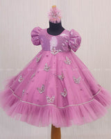 Onion Pink Dress with Sequence Yoke