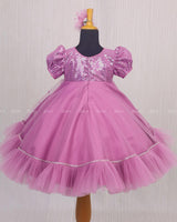 Onion Pink Dress with Sequence Yoke