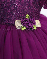 Purple Embroidery Sequenece Simple Gown