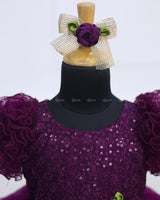 Purple Embroidery Sequenece Simple Gown