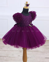 Purple Embroidery Sequenece Simple Gown