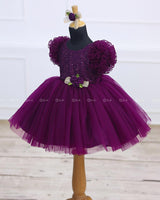 Purple Embroidery Sequenece Simple Gown