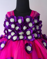 Rani Pink and Purple Flower Frock With Multi Stripes