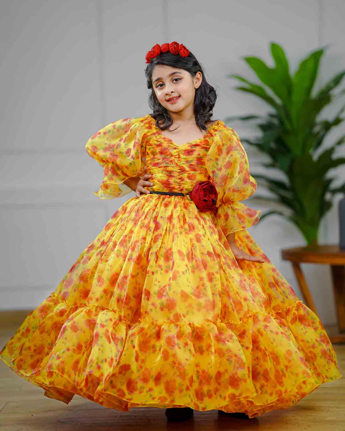 yellow and red dress Stylish Yellow Kid's Gown Online