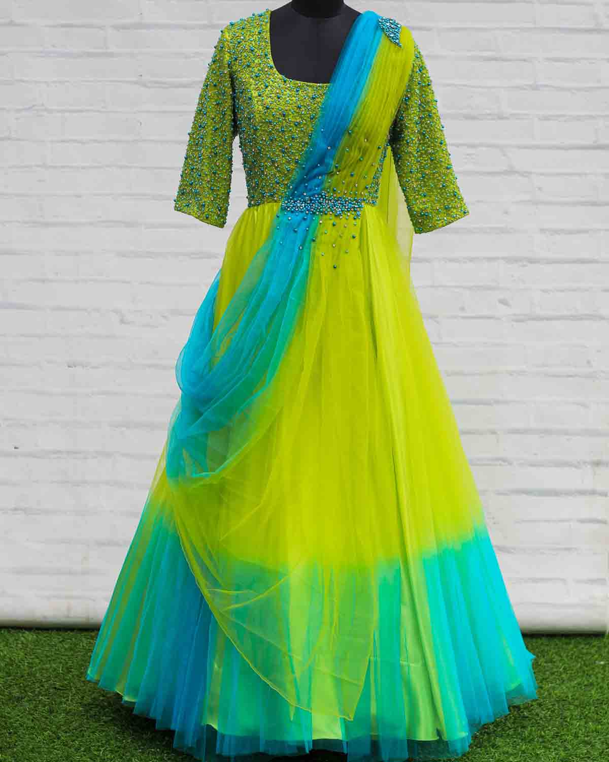 Blue and green dress combination hotsell