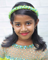 Green and turquoise blue, flower and bead embellished tiara