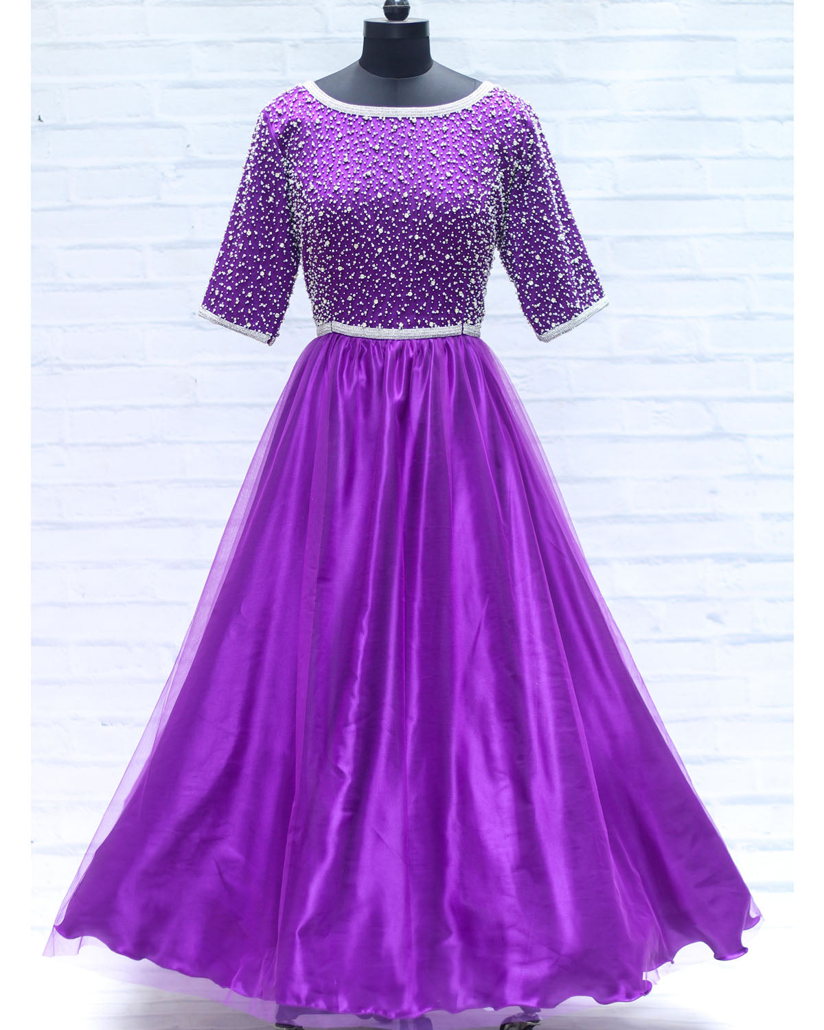 Purple Zardosi Work Netted Gown