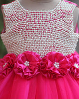 Pearl Yoke With Rani Pink Frill Flowers