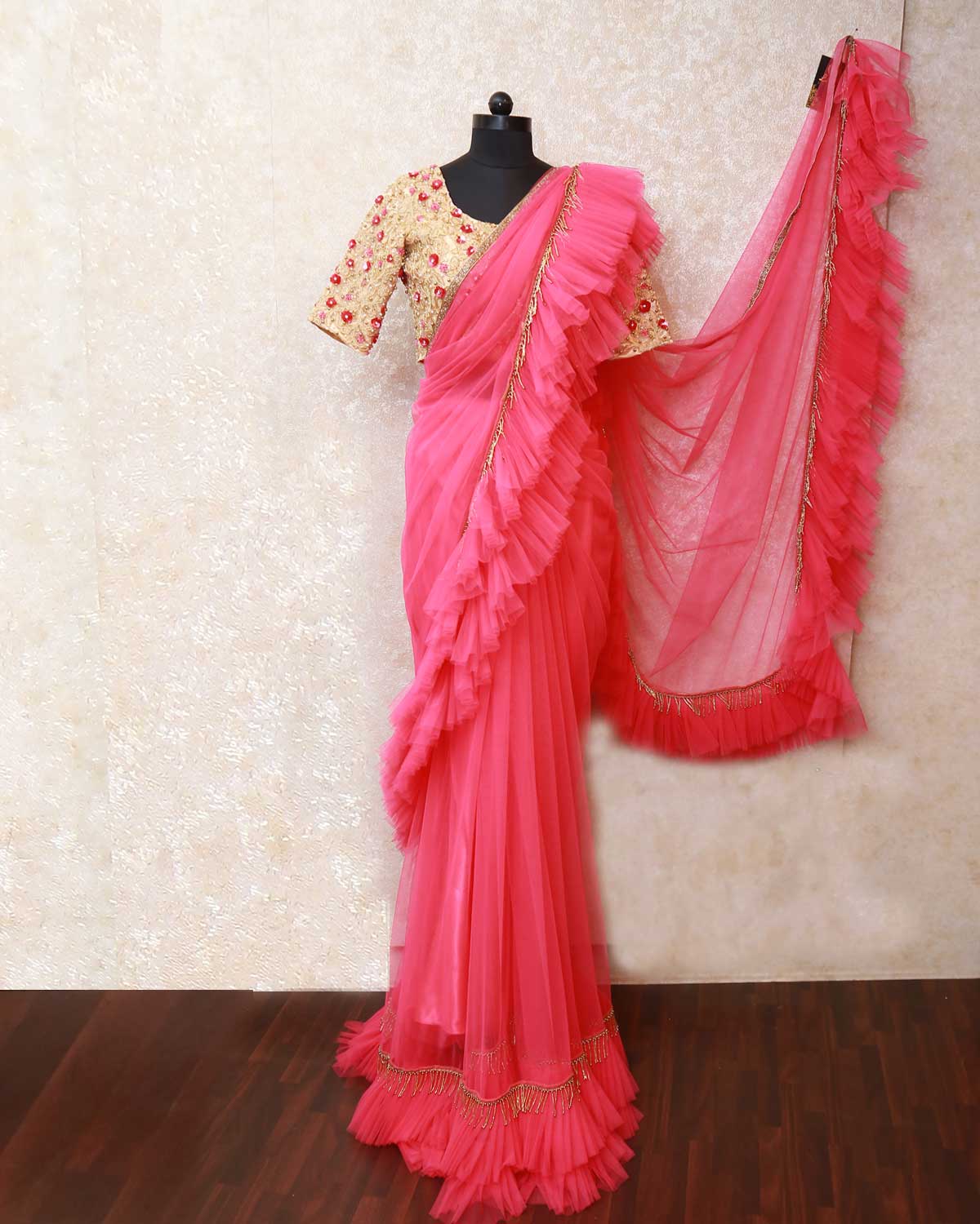 JULEE Women's Net Saree With Blouse Piece (Titli Saree Pink-New_Pink) :  : Fashion