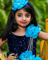 Navy Blue and Deep Sky Blue Glittery Swirl Gown