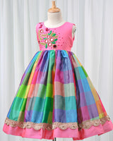 Flowers and Butterfly Multi Check Gown.