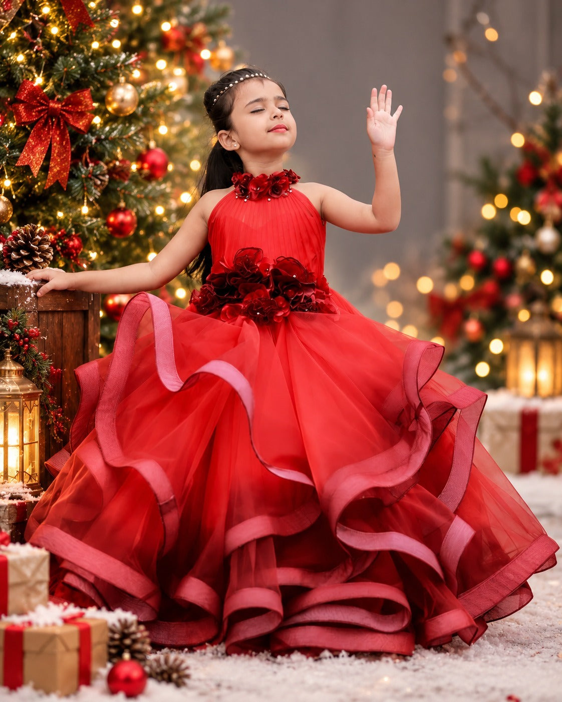 Li & Li Couture Christmas collection for kids: red and festive party gowns and frocks for girls