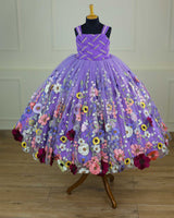 Lavender Embroidery Ball Gown with Weaving Yoke Pattern and Highlighted Handwork.