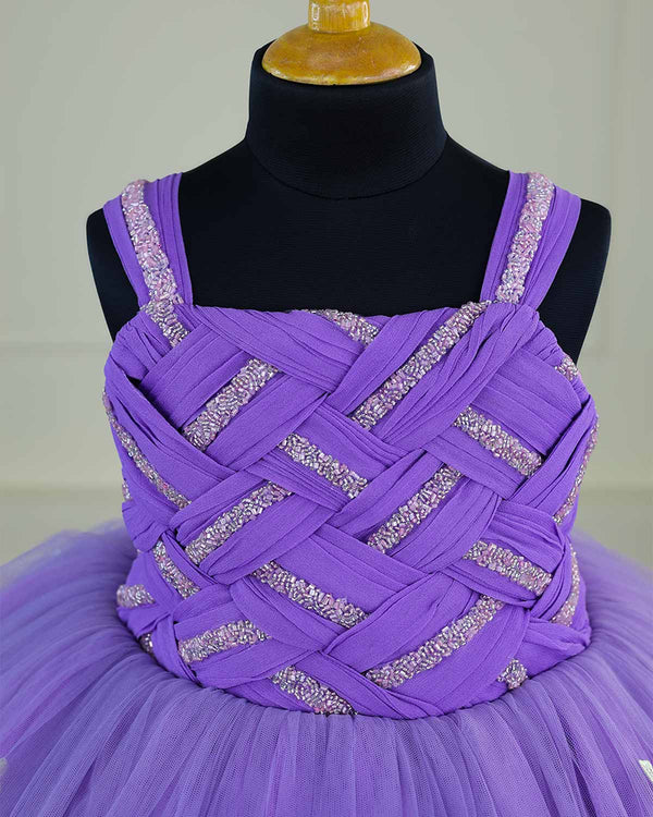 Lavender Embroidery Ball Gown with Weaving Yoke Pattern and Highlighted Handwork.