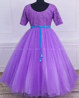 Lavender Full Gown with Detachable Belt in Blue Colour