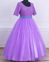 Lavender Full Gown with Detachable Belt in Blue Colour