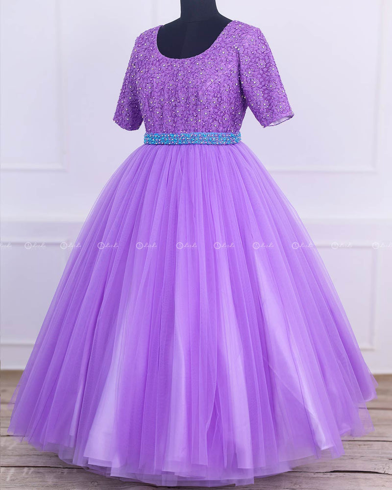 Lavender Full Gown with Detachable Belt in Blue Colour