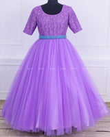 Lavender Full Gown with Detachable Belt in Blue Colour