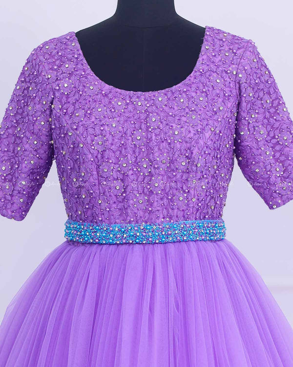 Lavender Full Gown with Detachable Belt in Blue Colour