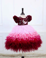 Burgundy Fairy Moon Theme Feather Frill Gown