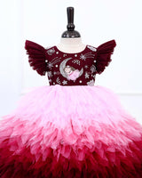 Burgundy Fairy Moon Theme Feather Frill Gown