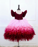 Burgundy Fairy Moon Theme Feather Frill Gown