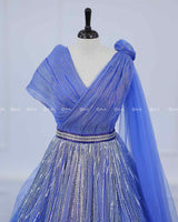 Light Denim Blue Sleeveless Frill Gown