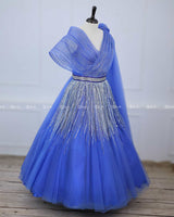 Light Denim Blue Sleeveless Frill Gown