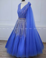 Light Denim Blue Sleeveless Frill Gown
