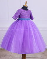 Lavender Full Gown with Detachable Belt in Blue Colour