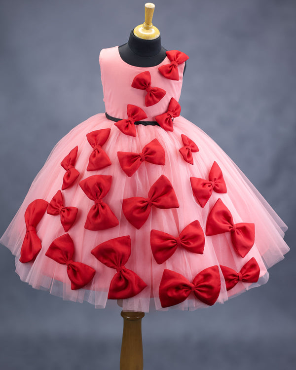 Coral and red bow design gown