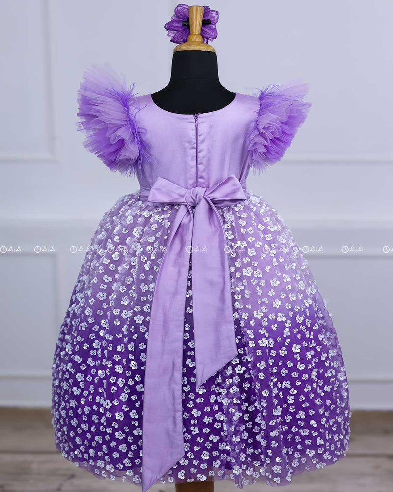 Lavender and Purple  Flamingo Theme Dress Highlighted With Handwork