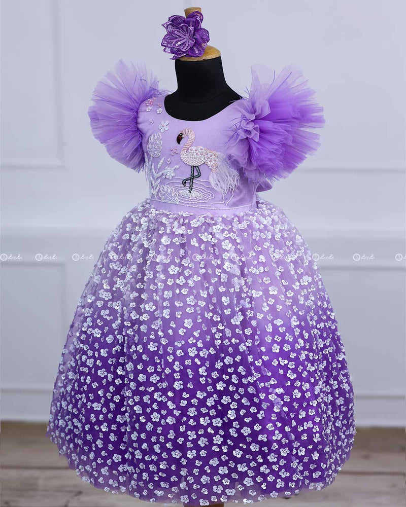 Lavender and Purple  Flamingo Theme Dress Highlighted With Handwork