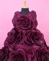 Plum Purple Short Dress Highlighted with Hand Embellished Flower Petals.