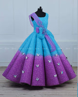 Blue and Lavender Double Shaded Panel Gown with Fabric Manipulated Twirled Detachable Belt