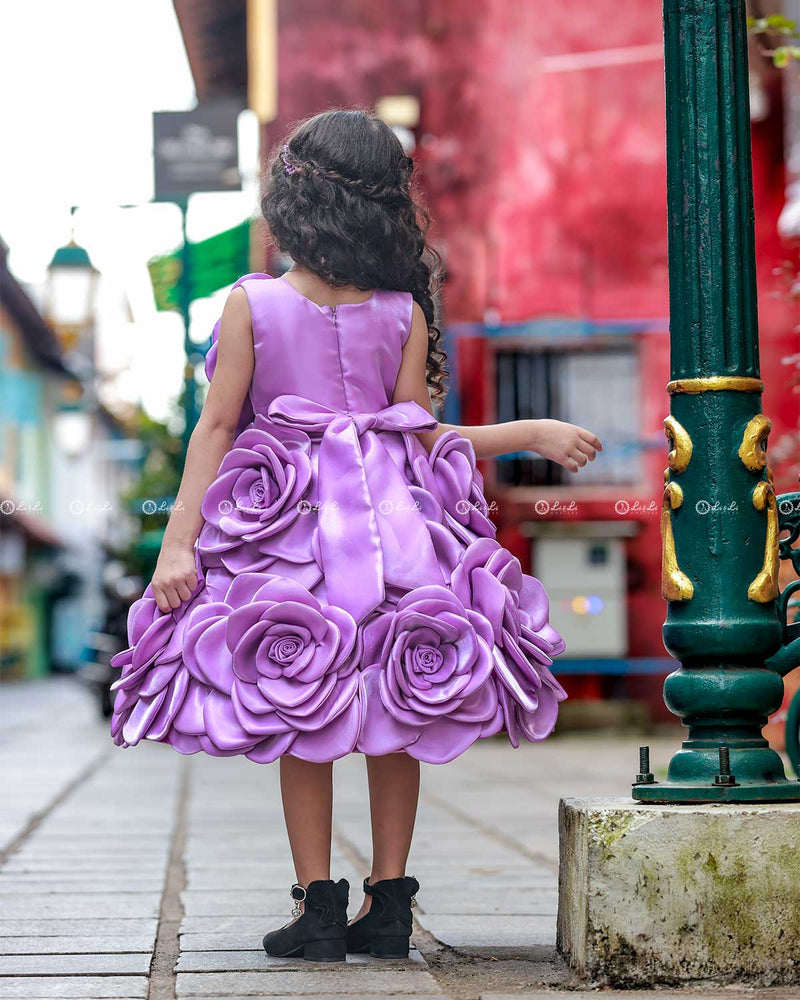 Lavender Short Dress Highlighted with Hand Embellished Flower Petals.