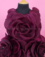 Plum Purple Short Dress Highlighted with Hand Embellished Flower Petals.