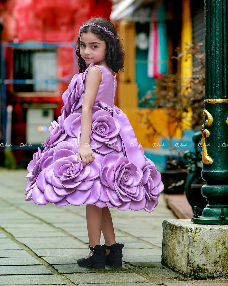 Lavender Short Dress Highlighted with Hand Embellished Flower Petals.